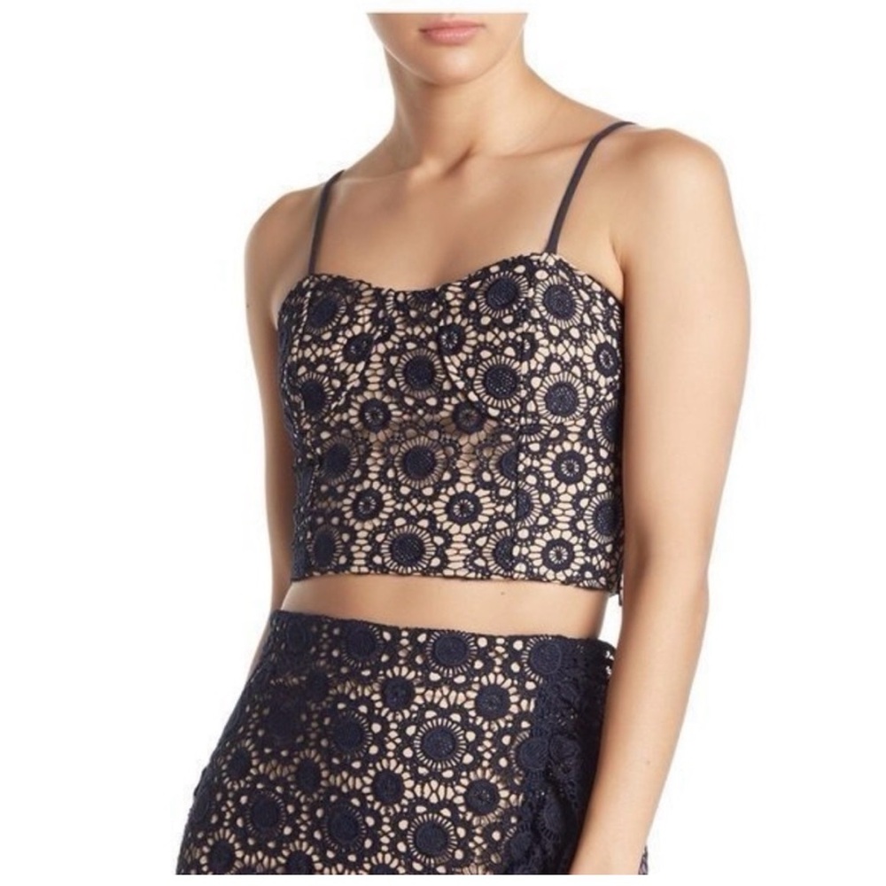 J.O.A. Navy Lace Bustier‎ Crop Top Blouse Large NWT